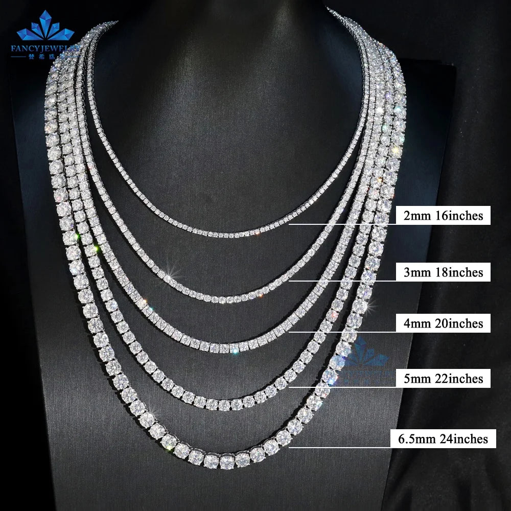 925 Sterling Silver Moissanite Tennis Necklace 3mm to 6.5mm