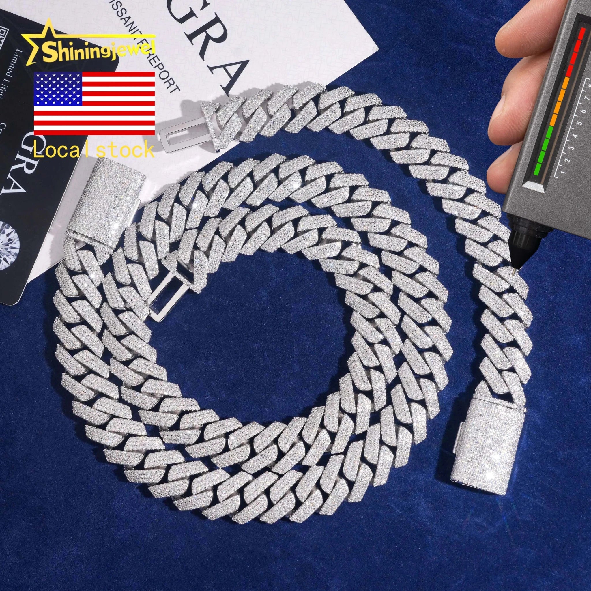 Moissanite Cuban Link Chain Necklace 15MM Silver