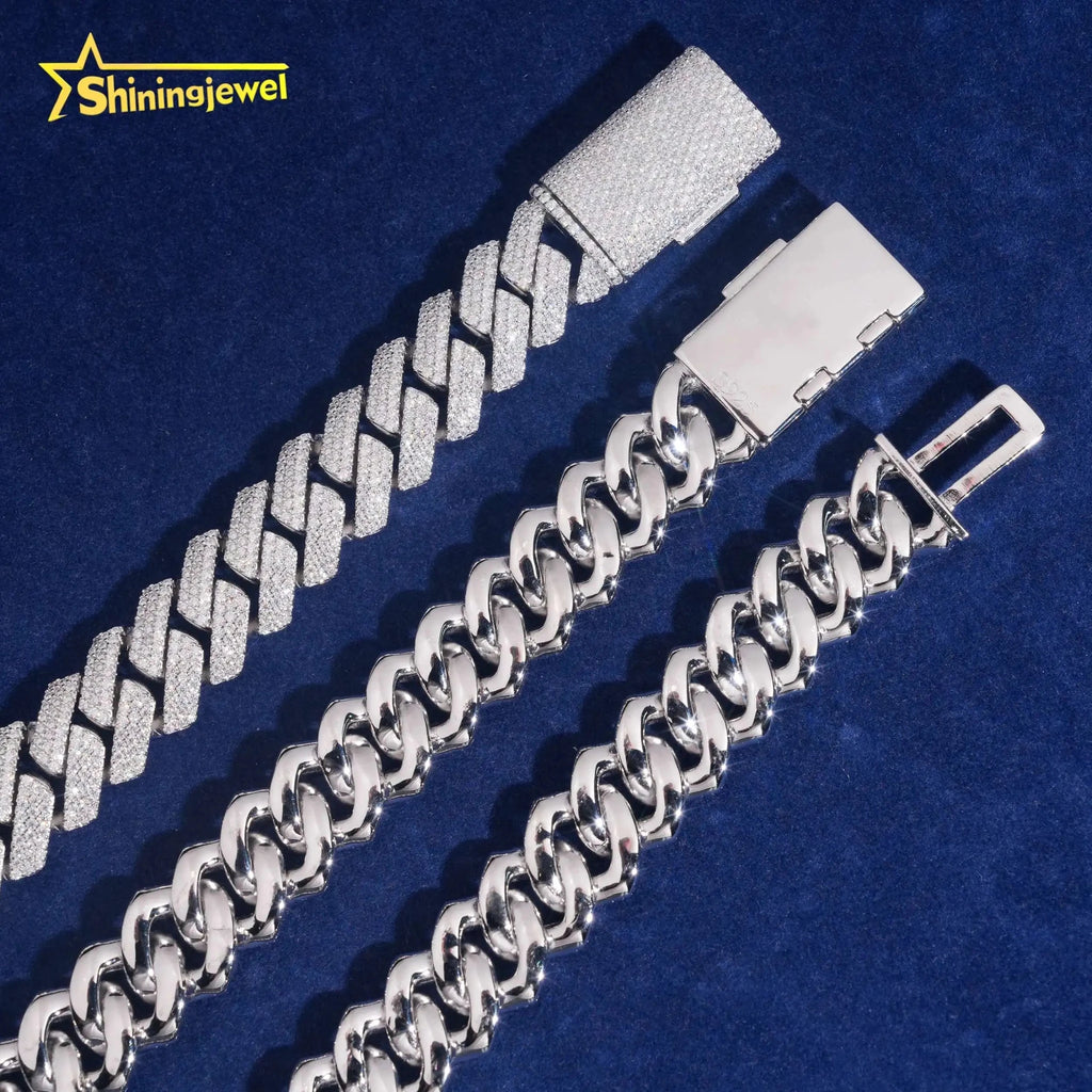 Moissanite Cuban Link Chain Necklace 15MM Silver