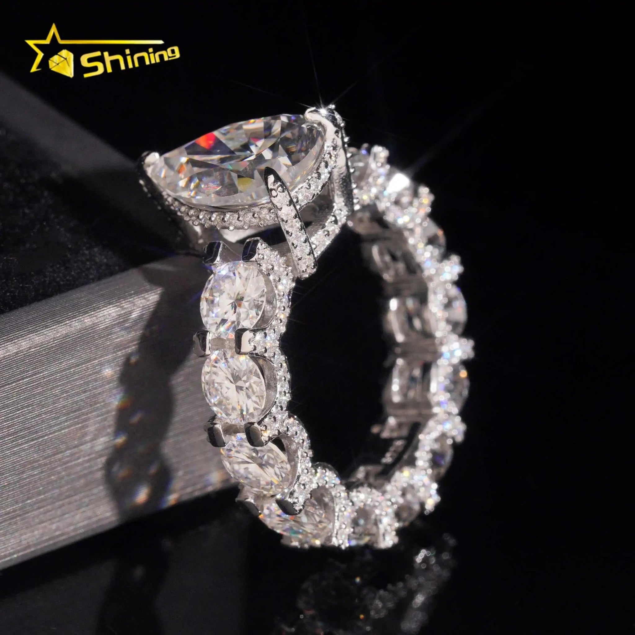 Moissanite Pear Cut Engagement Ring in 925 Silver