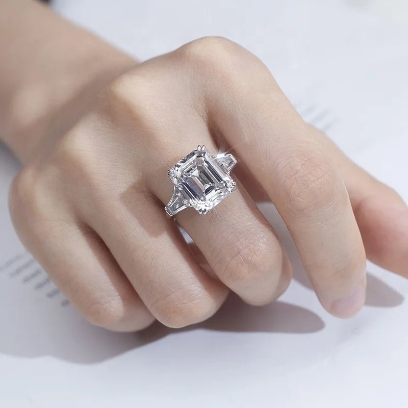 Emerald Cut Lab Diamond Ring 18K Gold Wedding Band