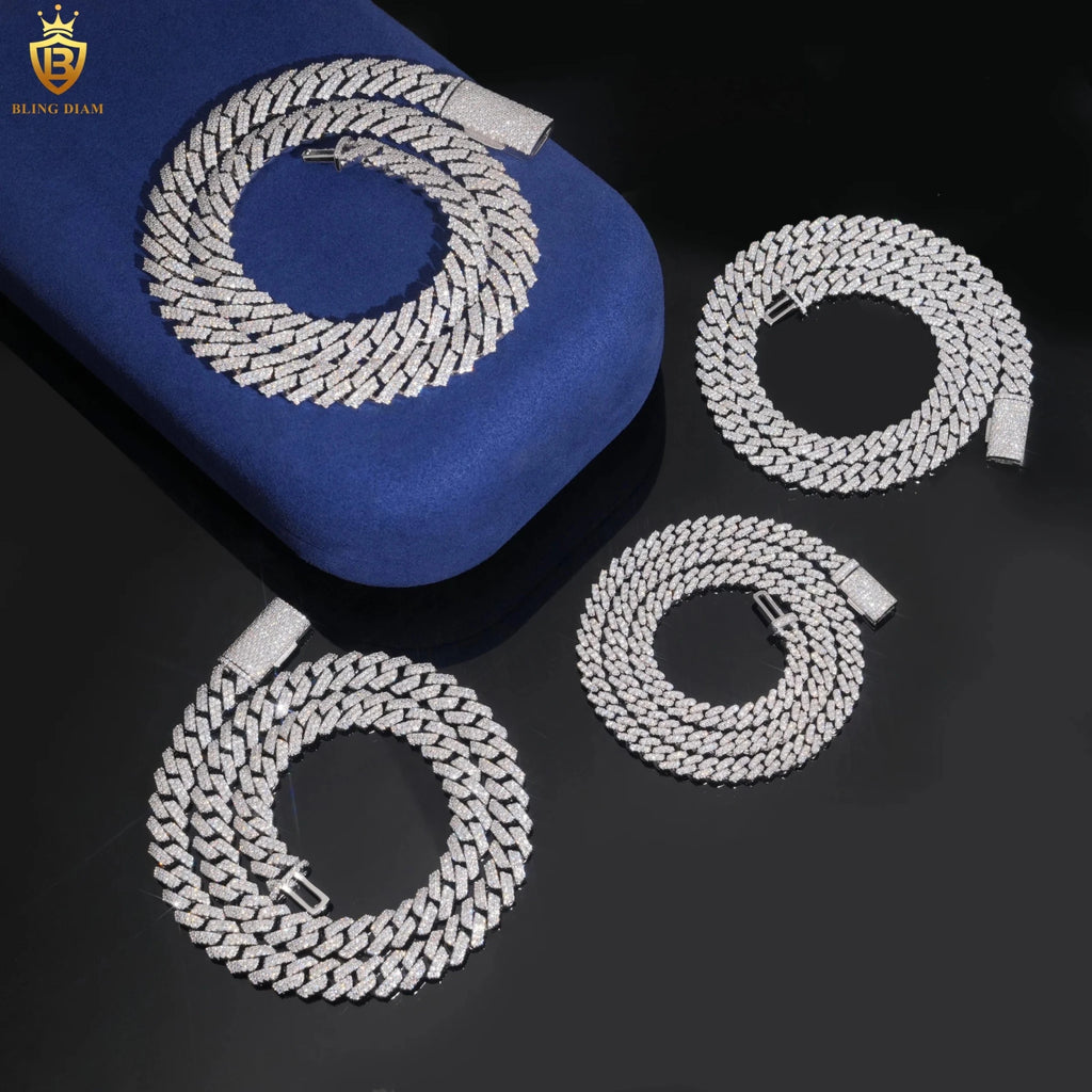 925 Silver VVS Moissanite Cuban Link Chain Necklace Bracelet