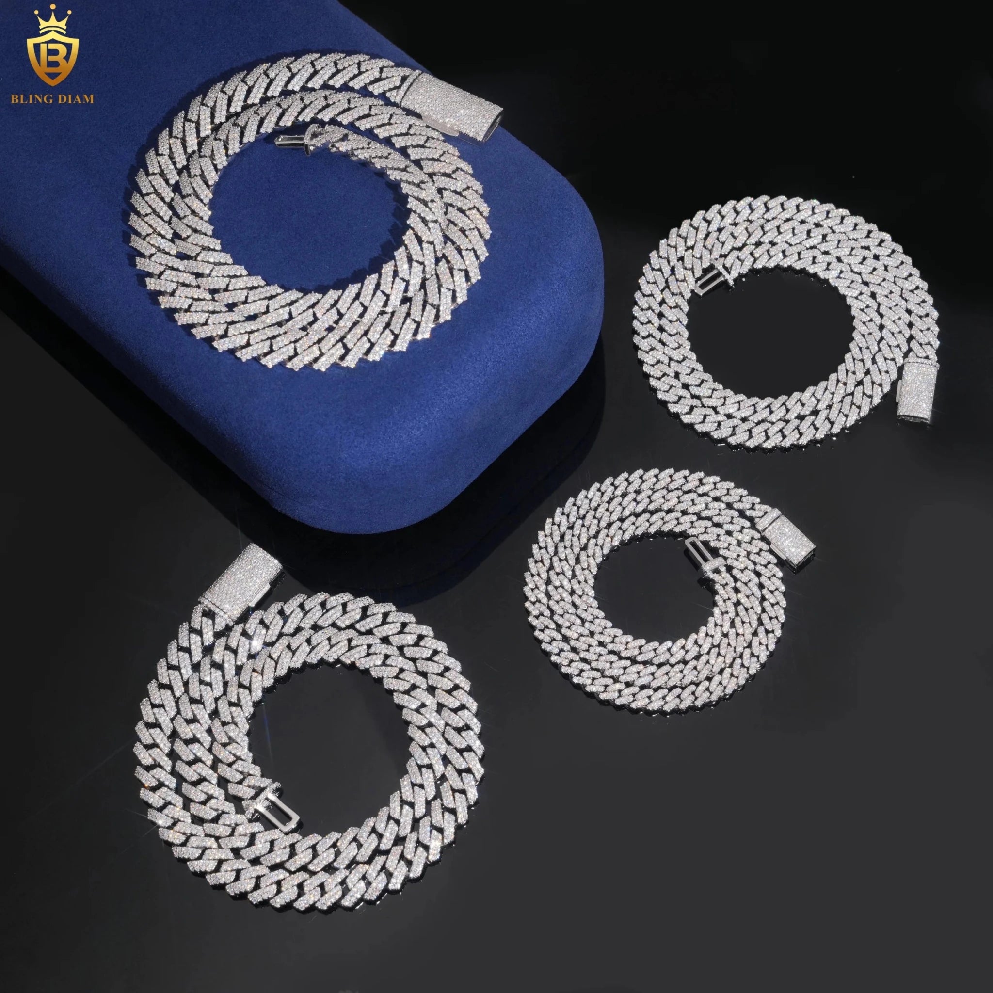 925 Silver VVS Moissanite Cuban Link Chain Necklace Bracelet