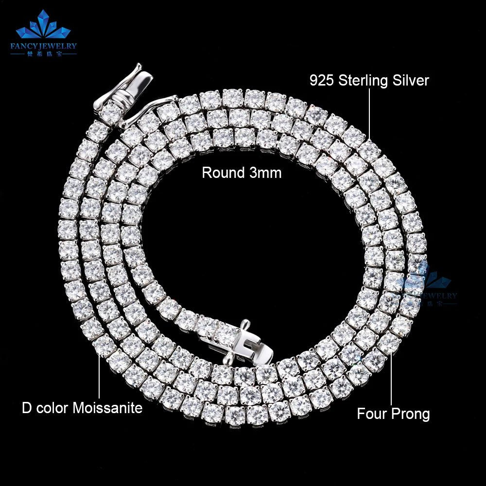 925 Sterling Silver Moissanite Tennis Necklace 3mm to 6.5mm