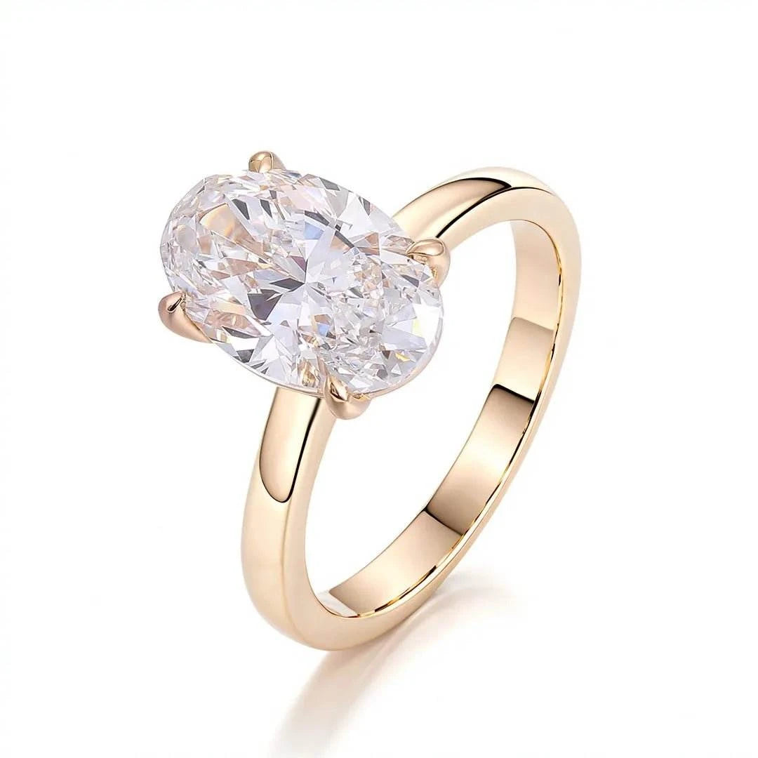 3 Carat Oval Cut Lab Grown Diamond Ring in 18k Gold