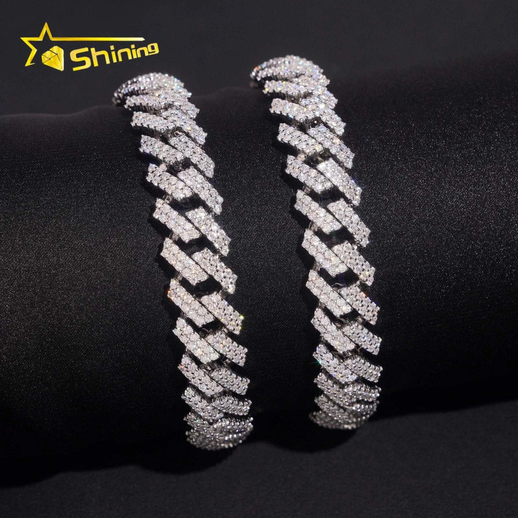 Cuban Link Chain Bracelet 925 Sterling Silver Moissanite