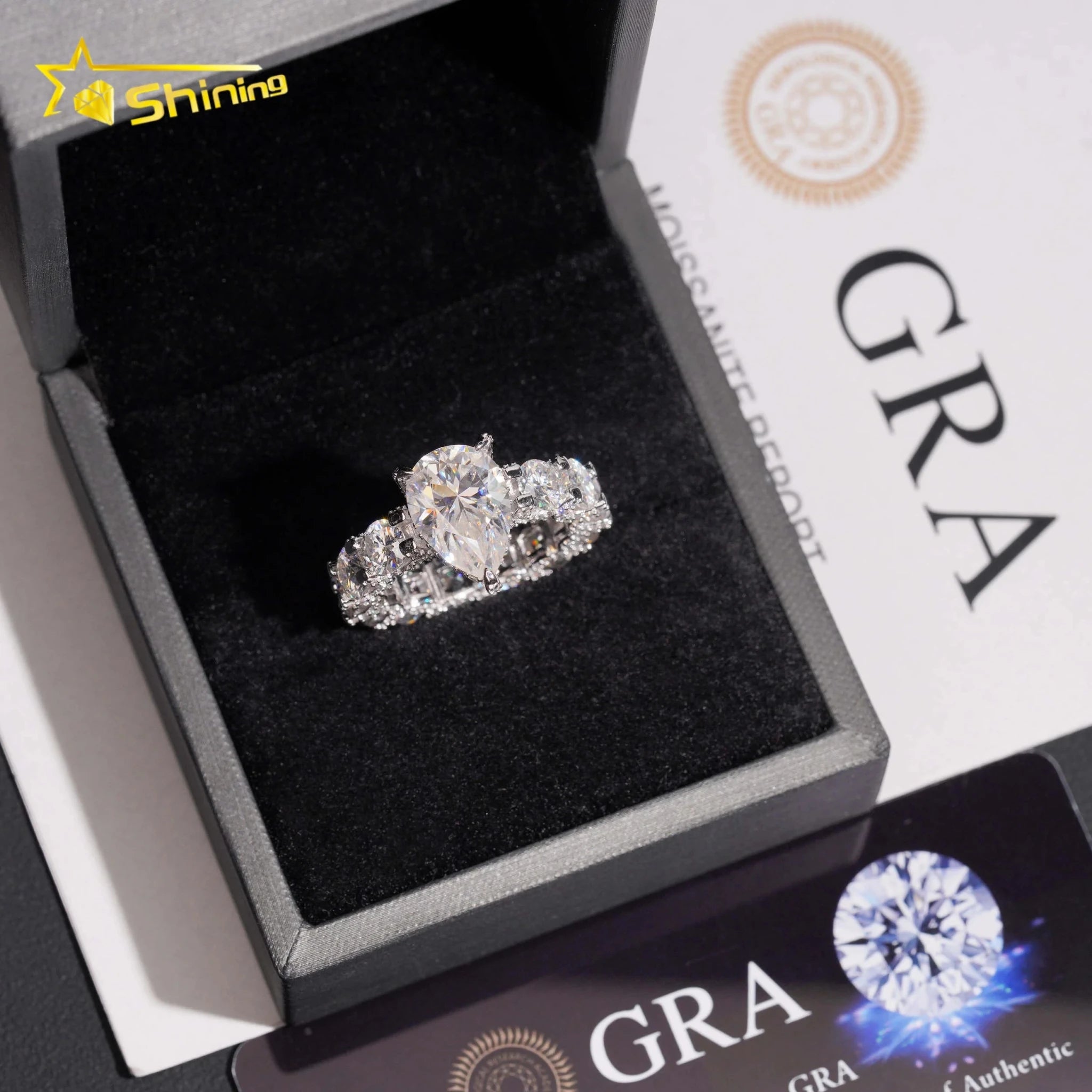 Moissanite Pear Cut Engagement Ring in 925 Silver