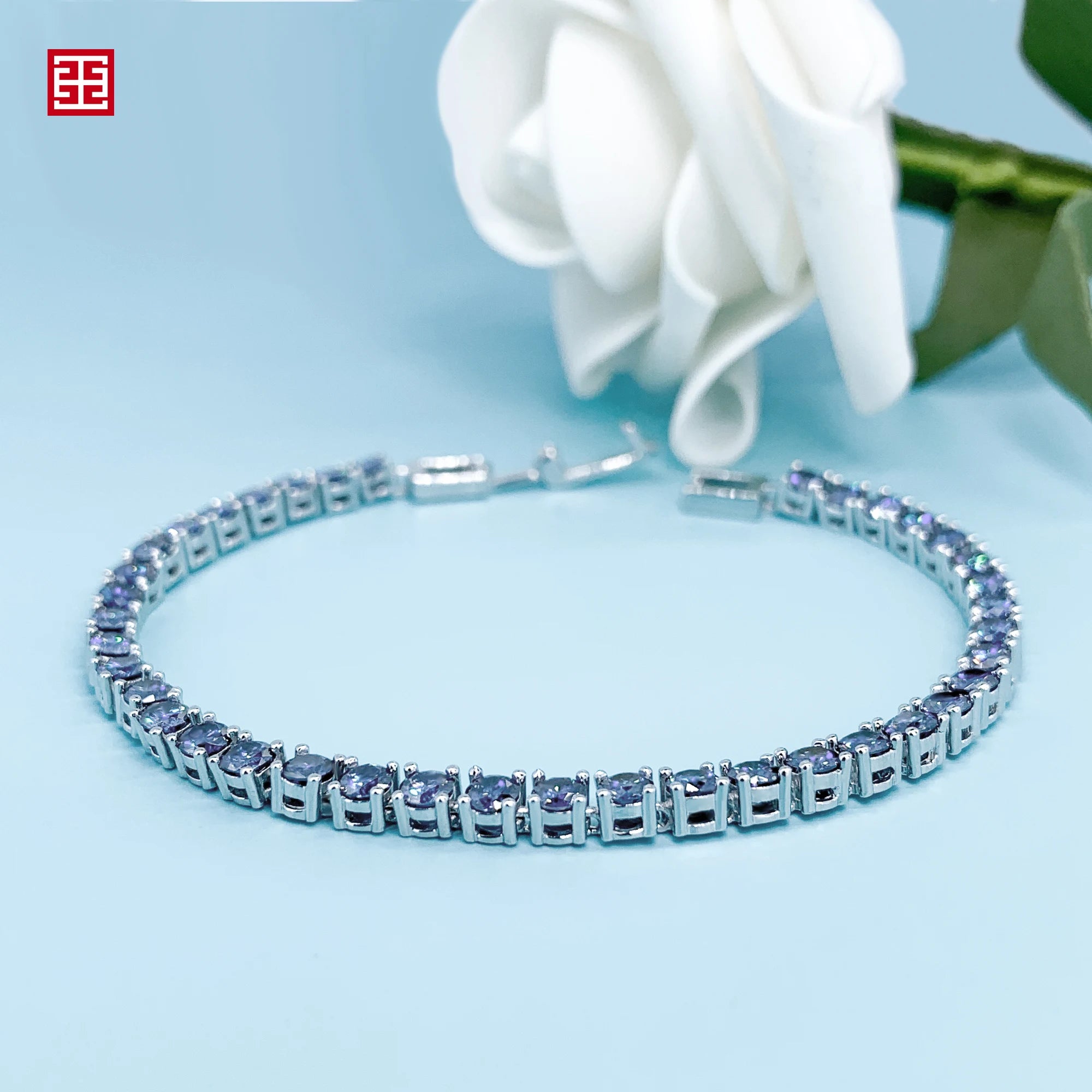 Blue Moissanite Tennis Bracelet 3MM White Gold