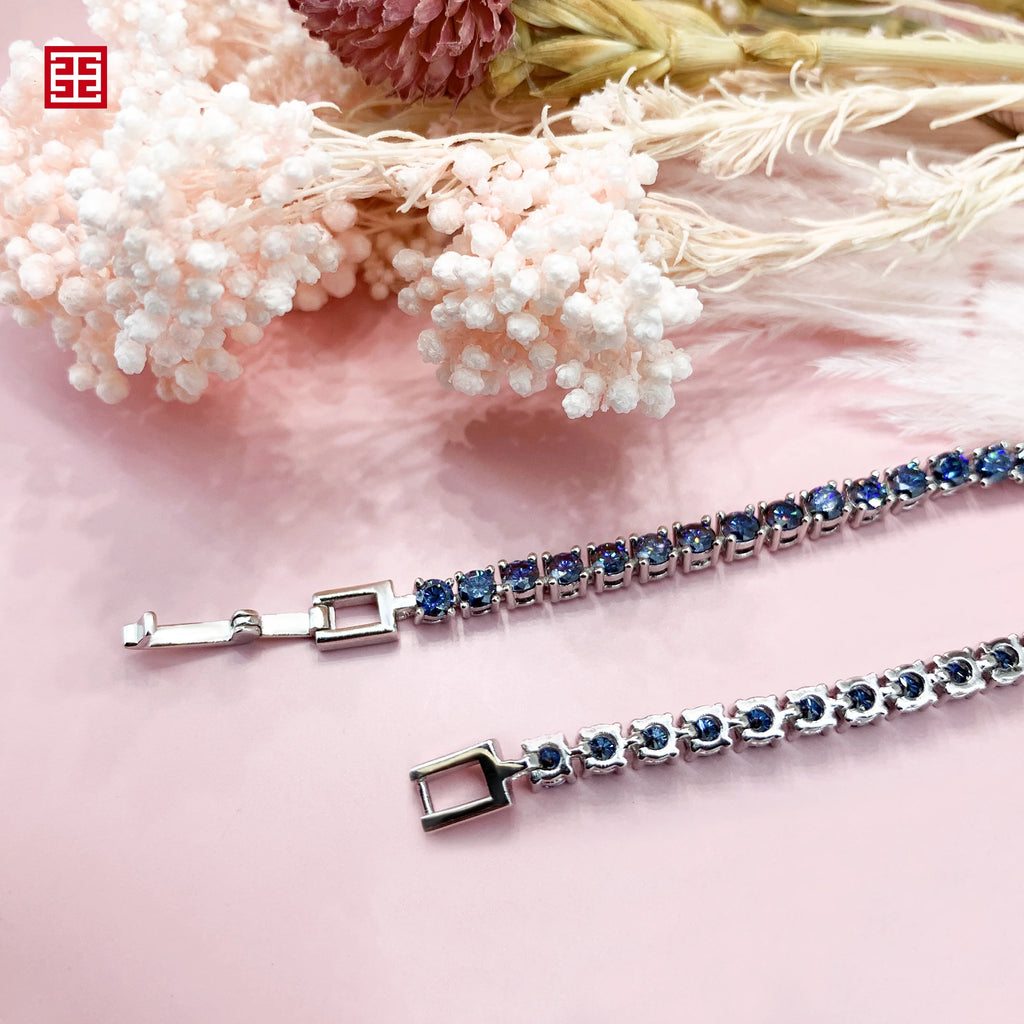 Blue Moissanite Tennis Bracelet 3MM White Gold