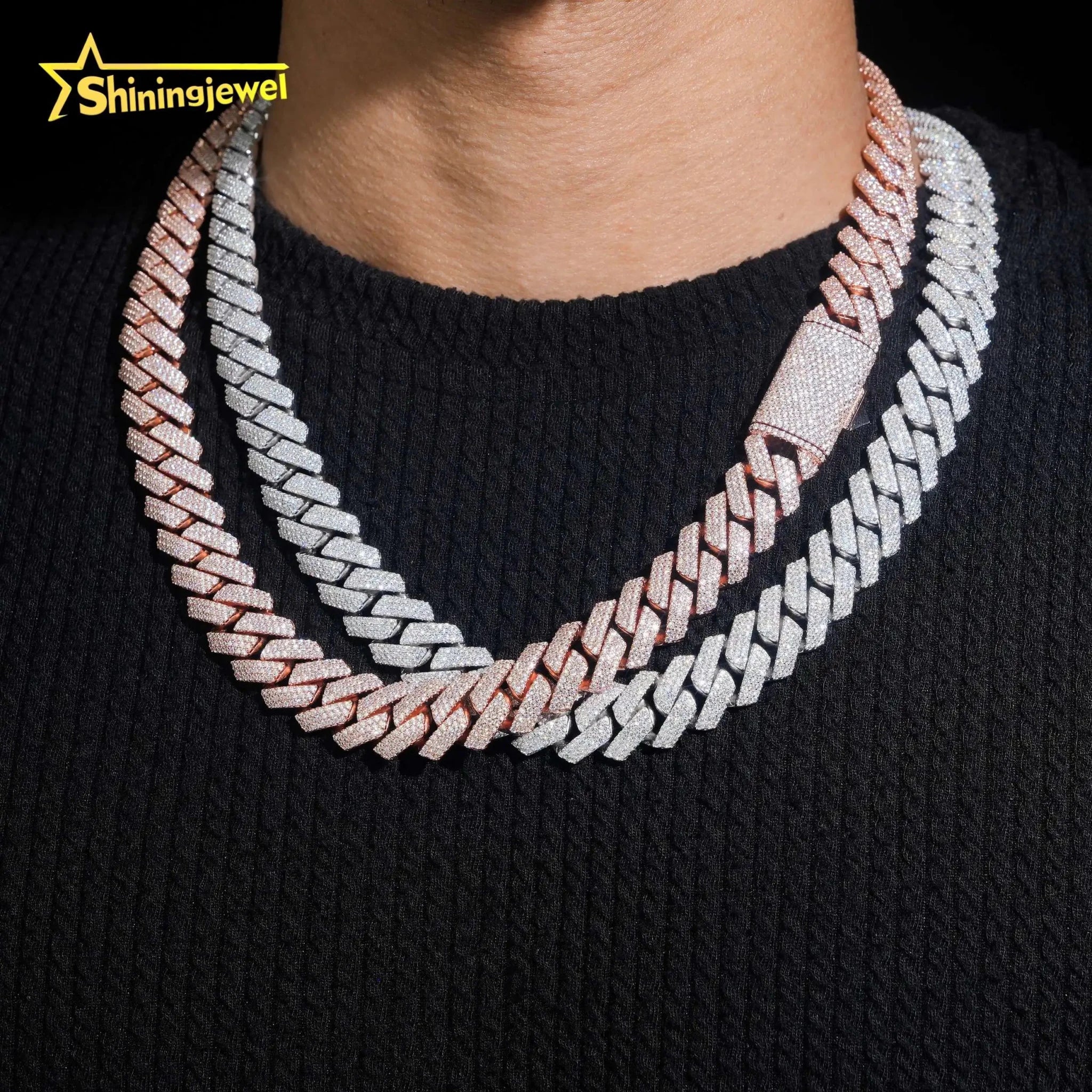 Moissanite Cuban Link Chain Necklace 15MM Silver