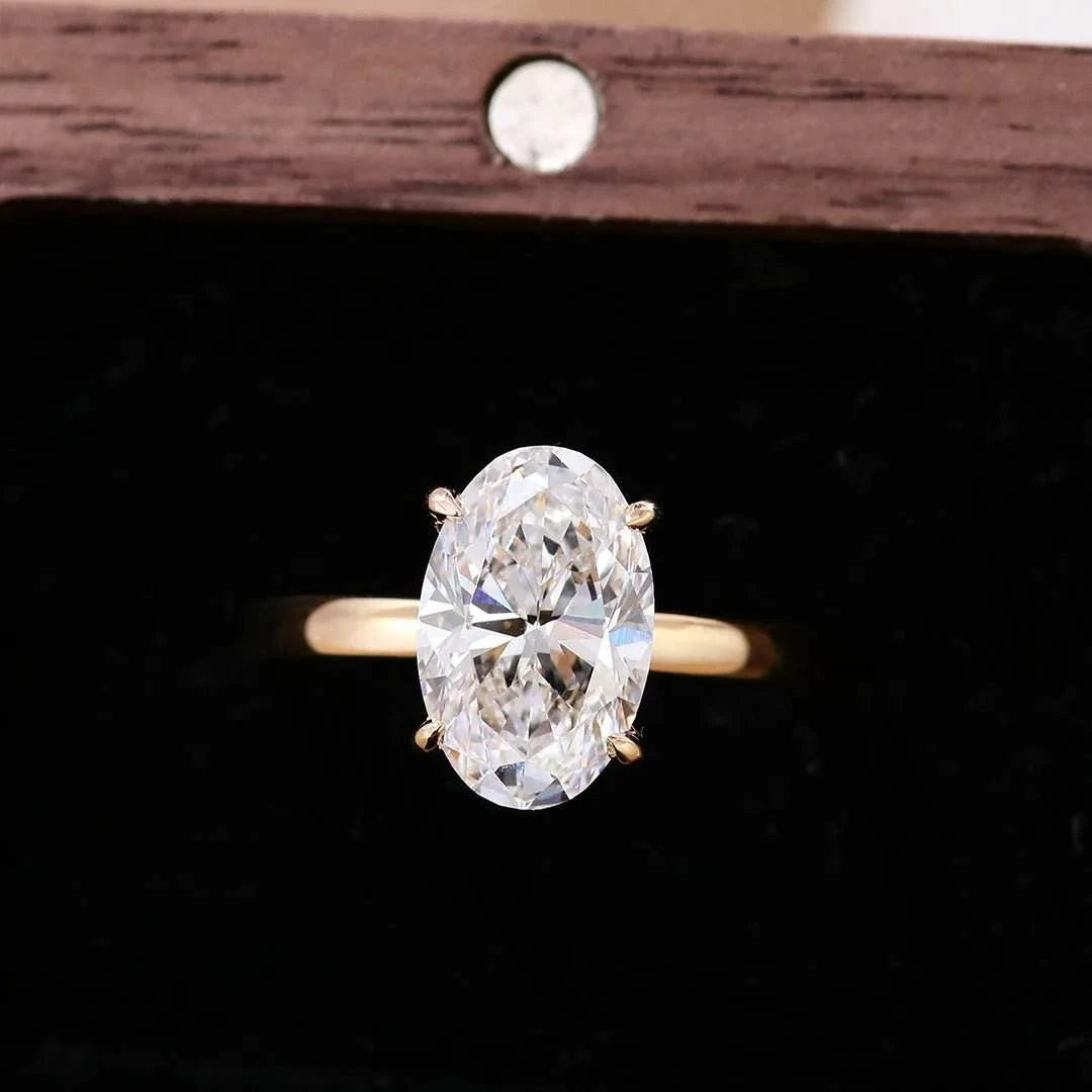 3 Carat Oval Cut Lab Grown Diamond Ring in 18k Gold