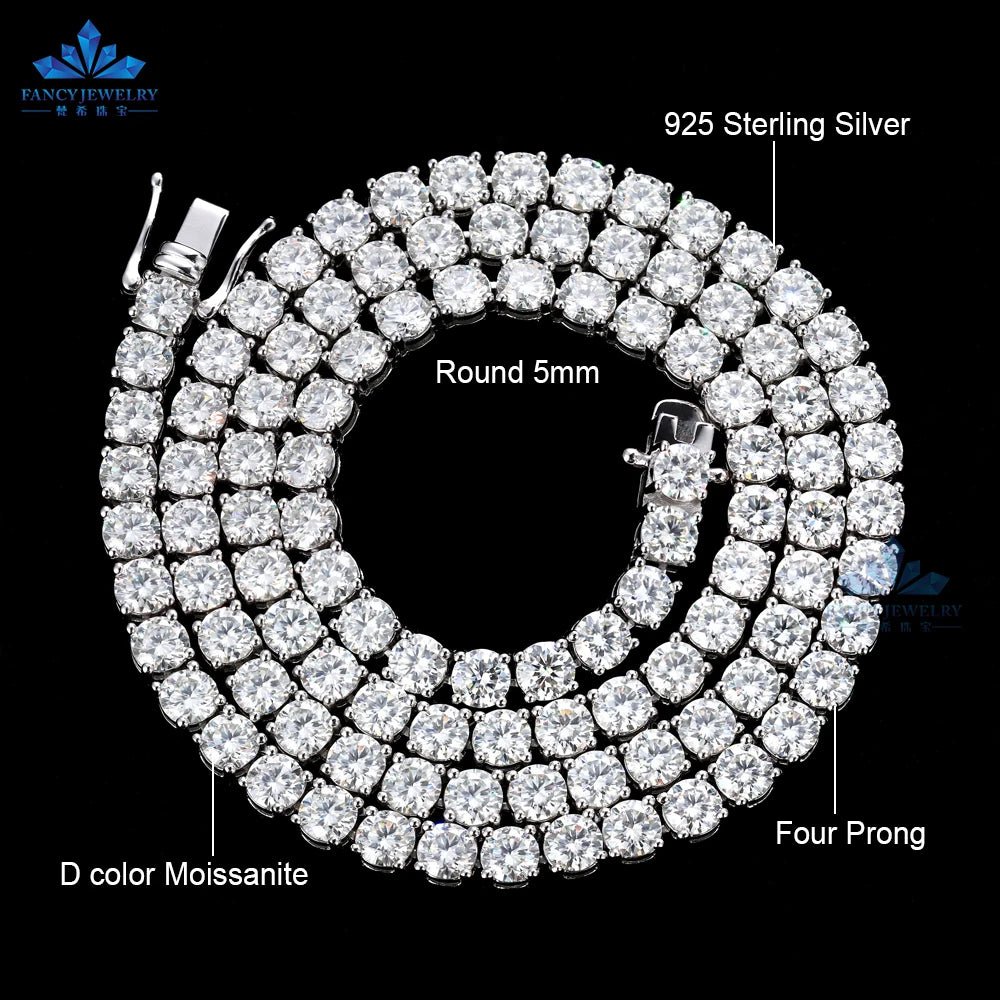 925 Sterling Silver Moissanite Tennis Necklace 3mm to 6.5mm