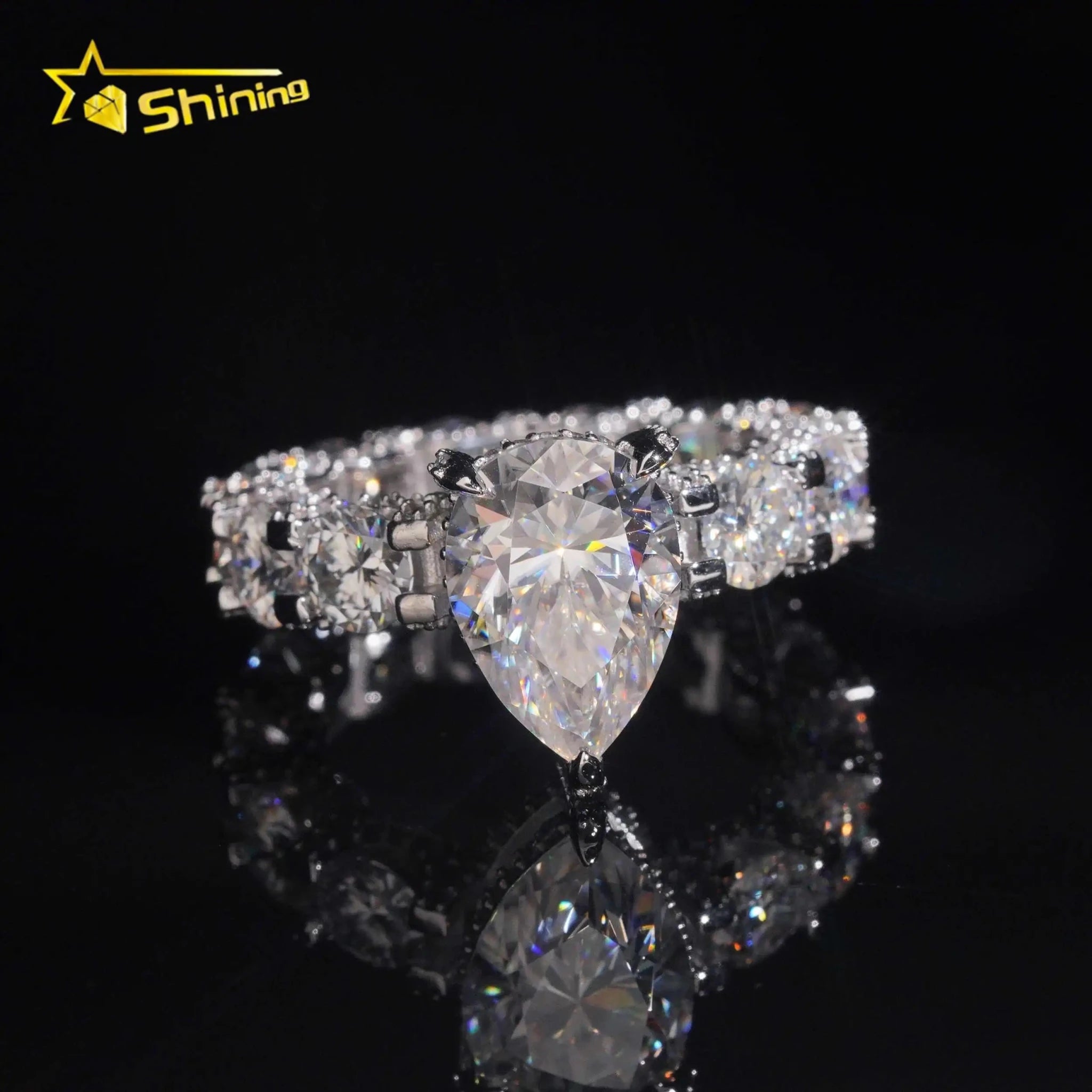 Moissanite Pear Cut Engagement Ring in 925 Silver