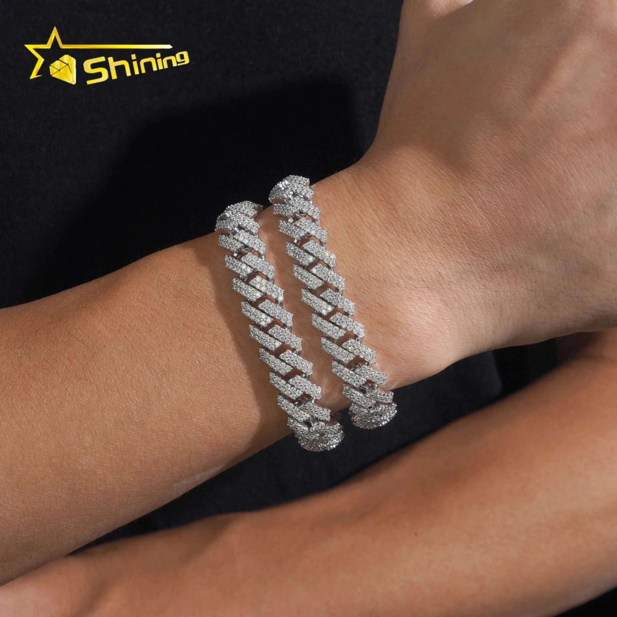 Cuban Link Chain Bracelet 925 Sterling Silver Moissanite