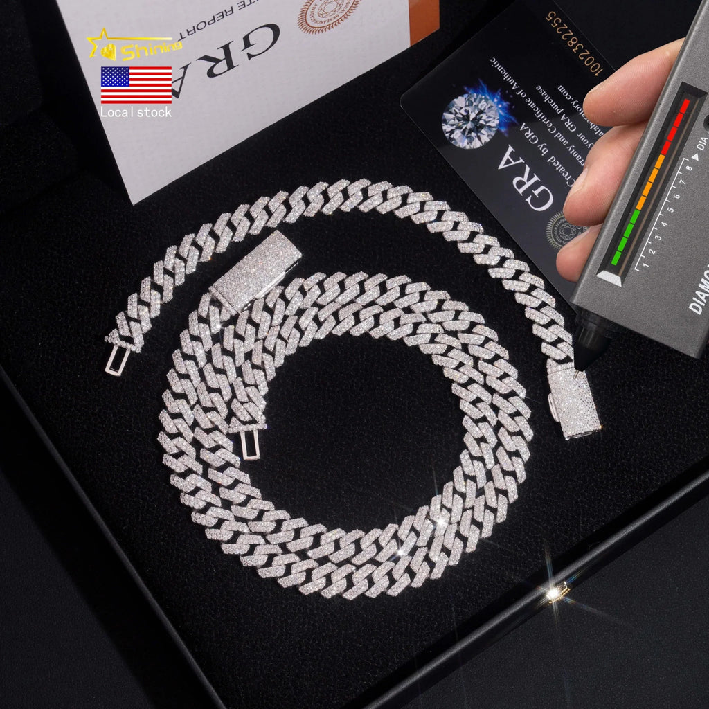 925 silver moissanite Cuban link chain 10mm iced out necklace