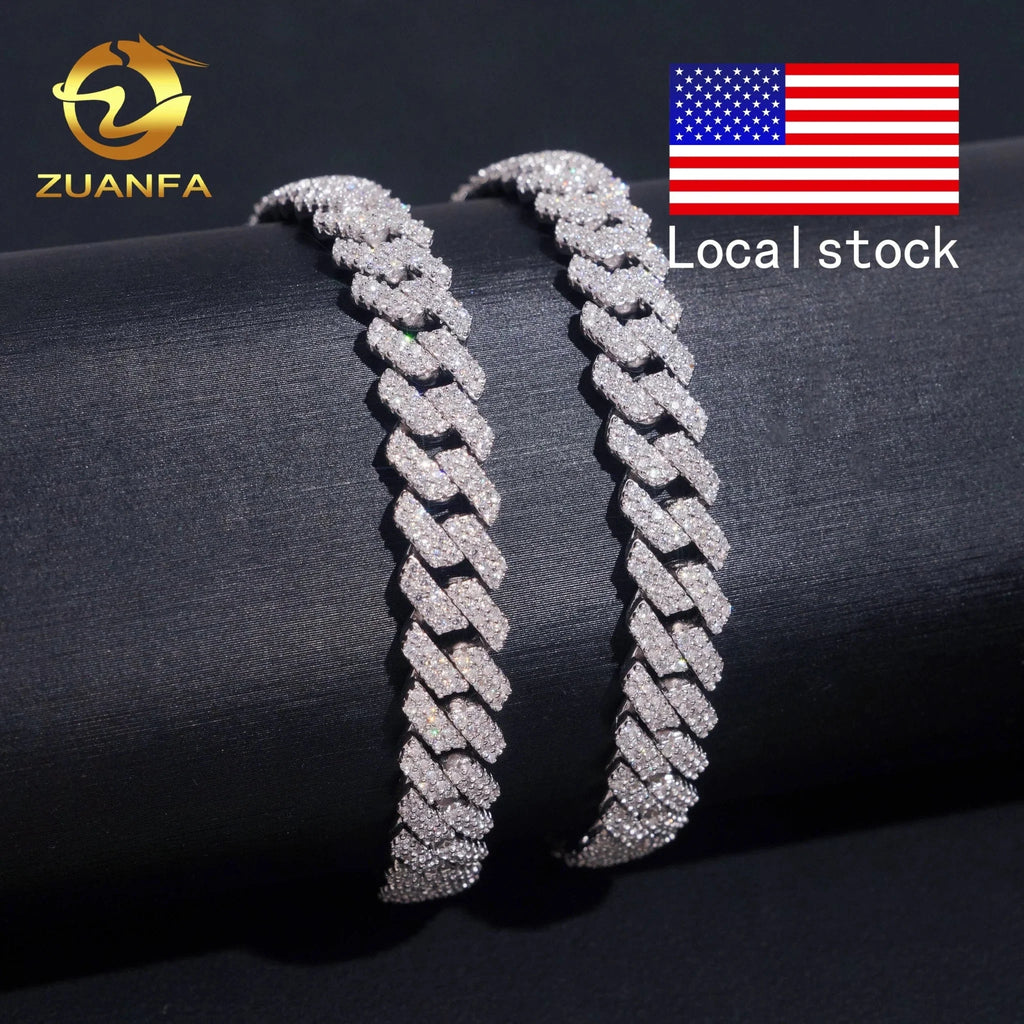 USA Local Stock 8mm Cuban link moissanite diamond 925 silver hip hop bracelet