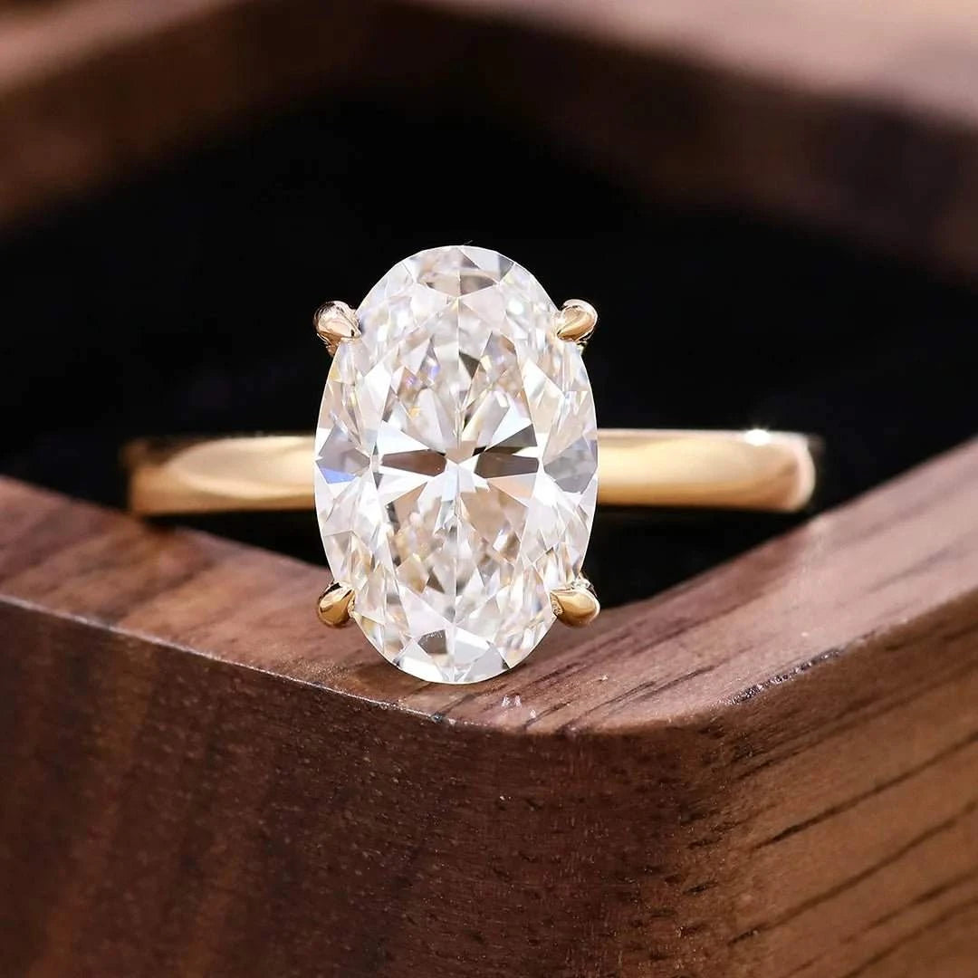 3 Carat Oval Cut Lab Grown Diamond Ring in 18k Gold