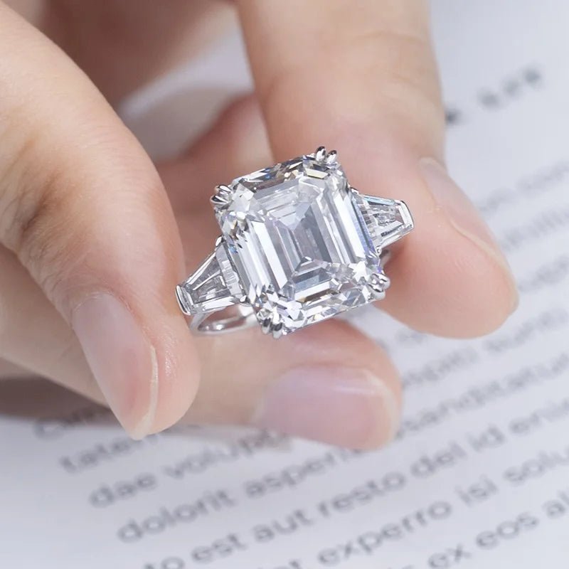 Emerald Cut Lab Diamond Ring 18K Gold Wedding Band
