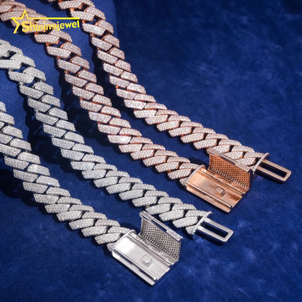 Moissanite Cuban Link Chain Necklace 15MM Silver