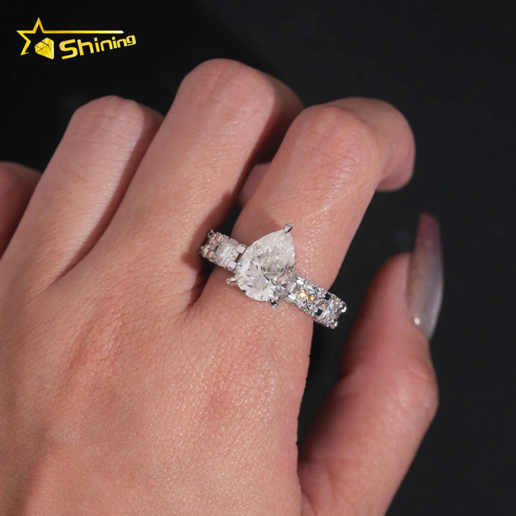 Moissanite Pear Cut Engagement Ring in 925 Silver