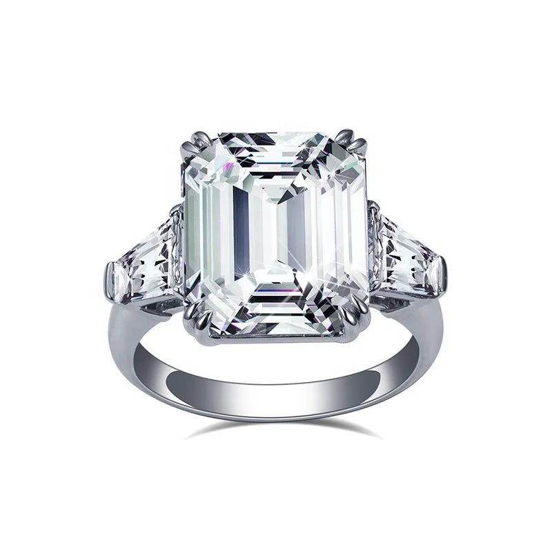 Emerald Cut Lab Diamond Ring 18K Gold Wedding Band