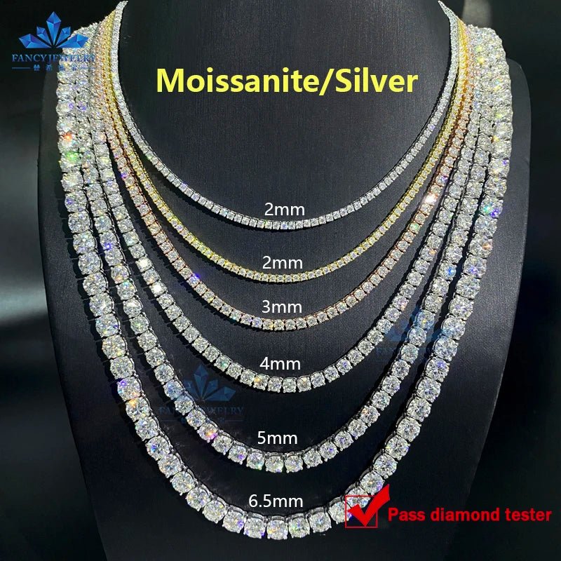 925 Sterling Silver Moissanite Tennis Necklace 3mm to 6.5mm