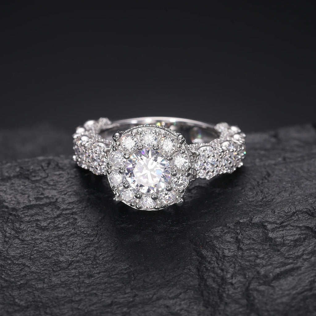 Moissanite Diamond Halo Engagement Ring in White Gold - The Gold Collective
