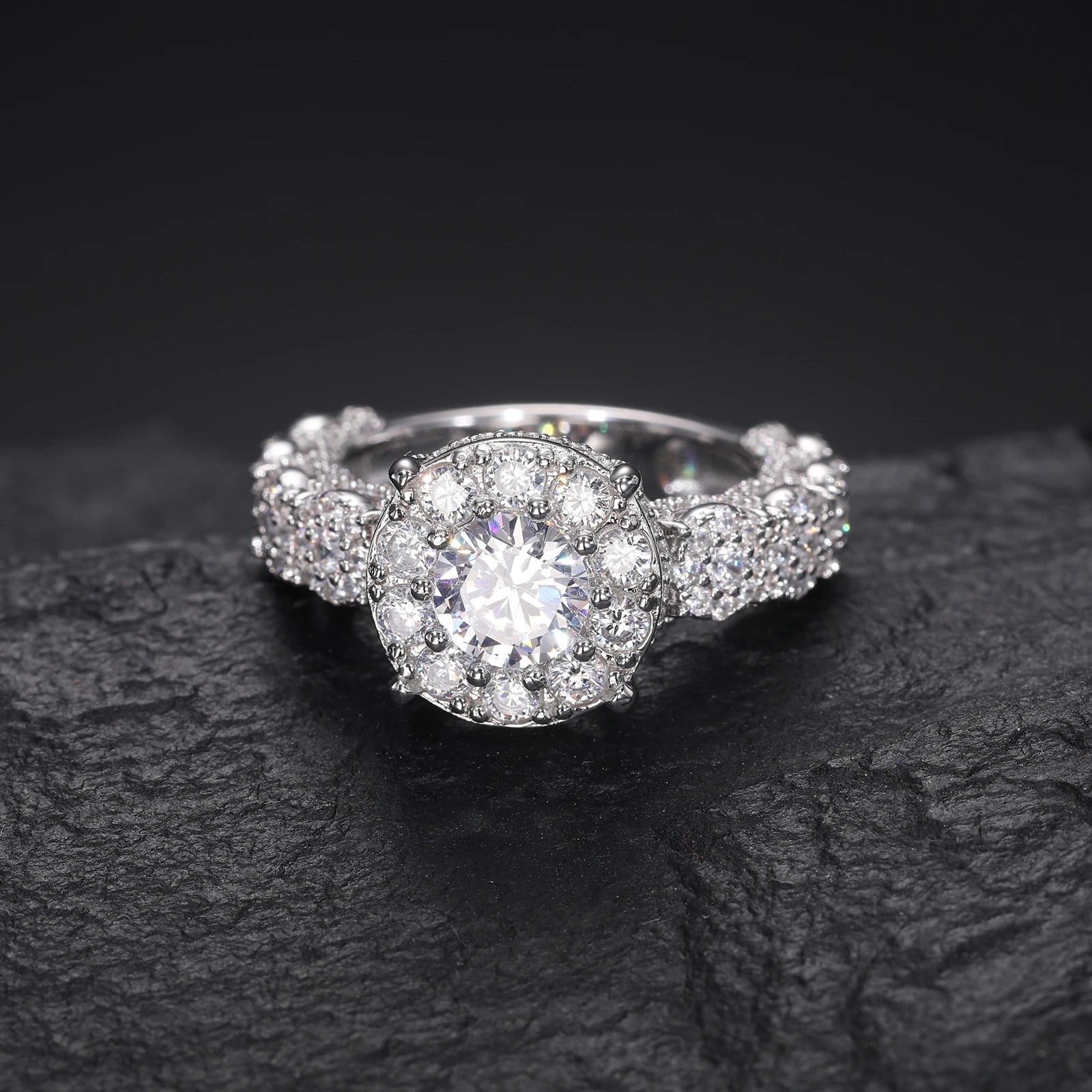 Moissanite Diamond Halo Engagement Ring in White Gold - The Gold Collective