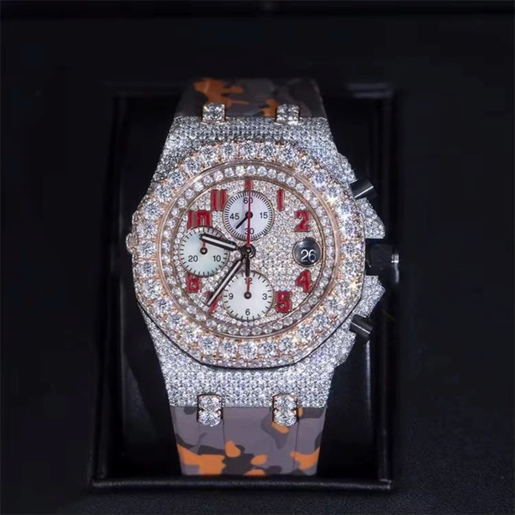 Moissanite Glass Dial Rubber Band Men's Watch - The Gold Collective