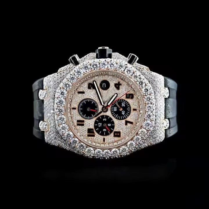 Moissanite Silver Business Glass Watch 10m Chronograph - The Gold Collective