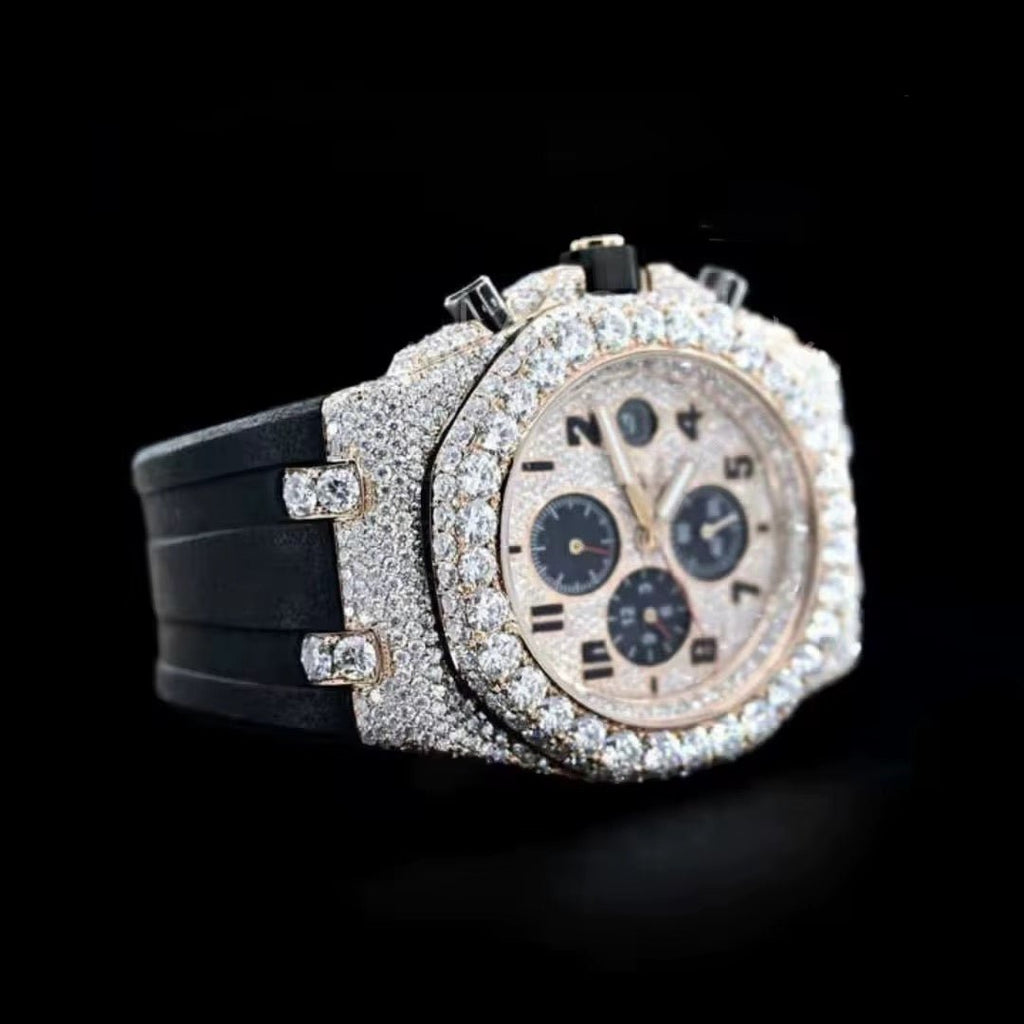 Moissanite Silver Business Glass Watch 10m Chronograph - The Gold Collective