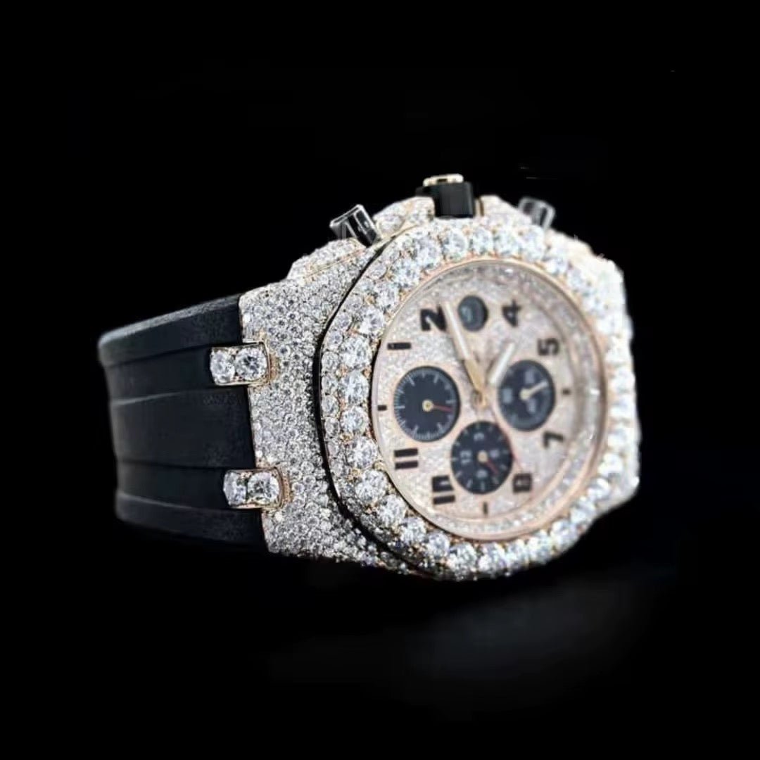 Moissanite Silver Business Glass Watch 10m Chronograph - The Gold Collective