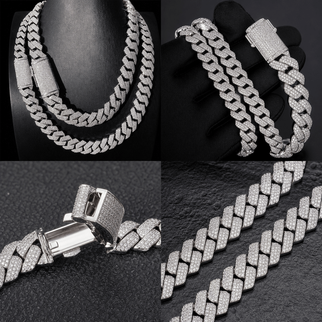 15mm 925 Silver Cuban Link Full Iced Out VVS Moissanite Cuban Chian - The Gold Collective