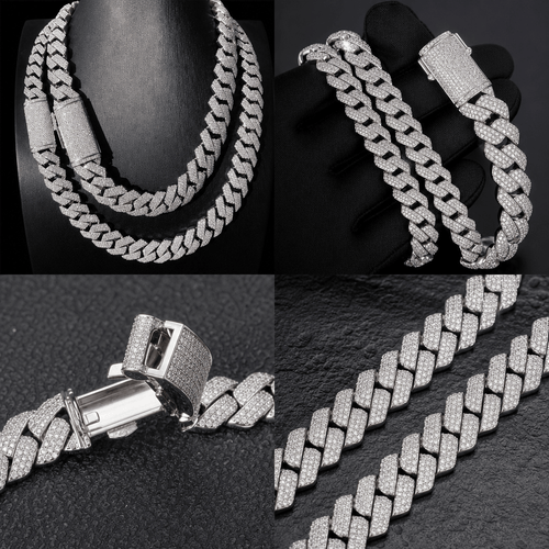15mm 925 Silver Cuban Link Full Iced Out VVS Moissanite Cuban Chian - The Gold Collective
