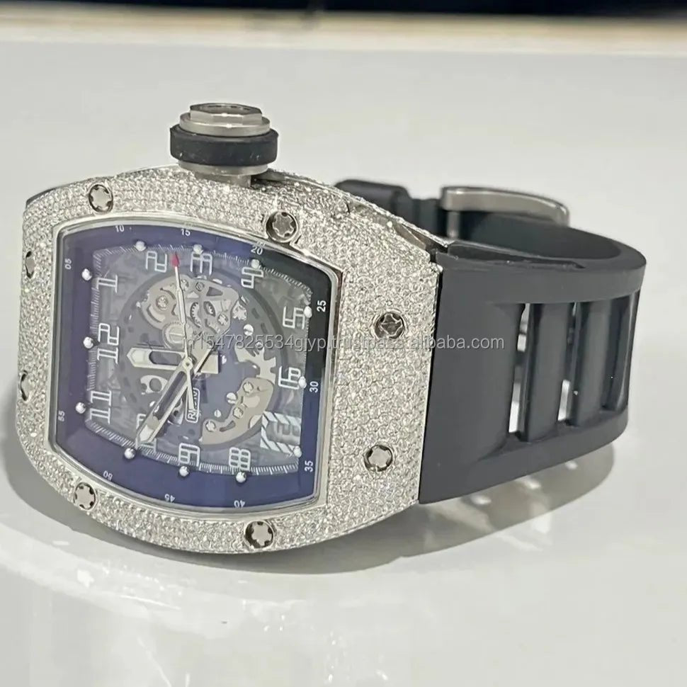Moissanite Watch for Men Stainless Steel Hip Hop Style