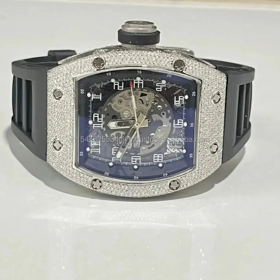 VVS Moissanite luxury fully iced out men's watch with automatic movement and stainless steel band